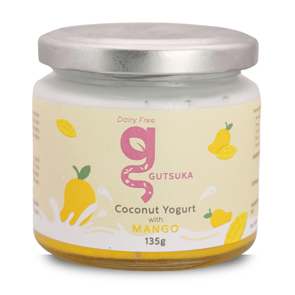 Dairy-Free Coconut Yogurt in Malaysia Gutsuka Mango Coconut Yogurt 135g jar with real mango c.ompote.